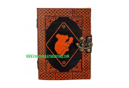  Handmade Vintage Leather Bazaar Handmade Leather Journal Note Book Panda Orange With Black Blank Book 